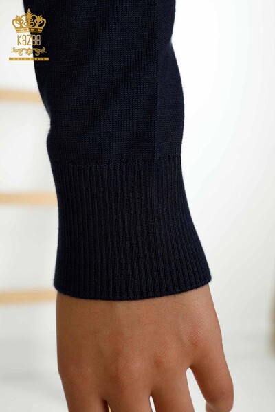 Pull en tricot basique pour femmes avec logo bleu marine - 30253 | KAZEE - Thumbnail