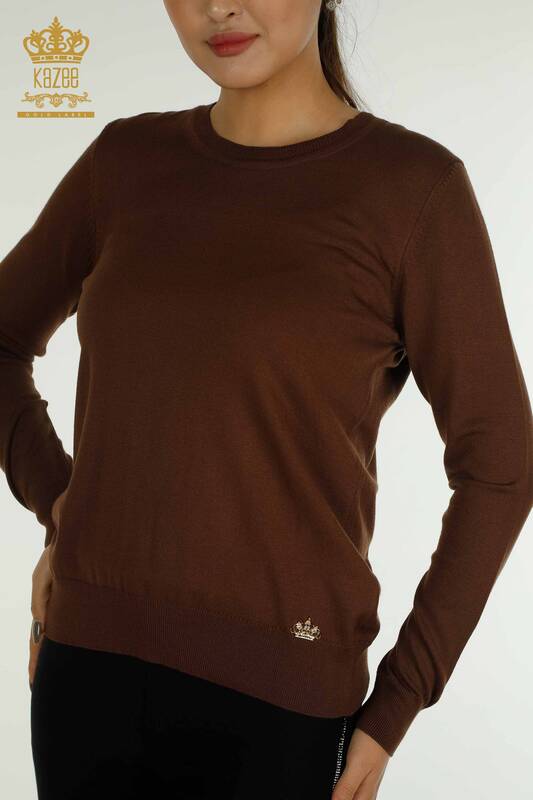 Pull en tricot pour femmes en gros Basic Logo Marron - 11052 | KAZEE