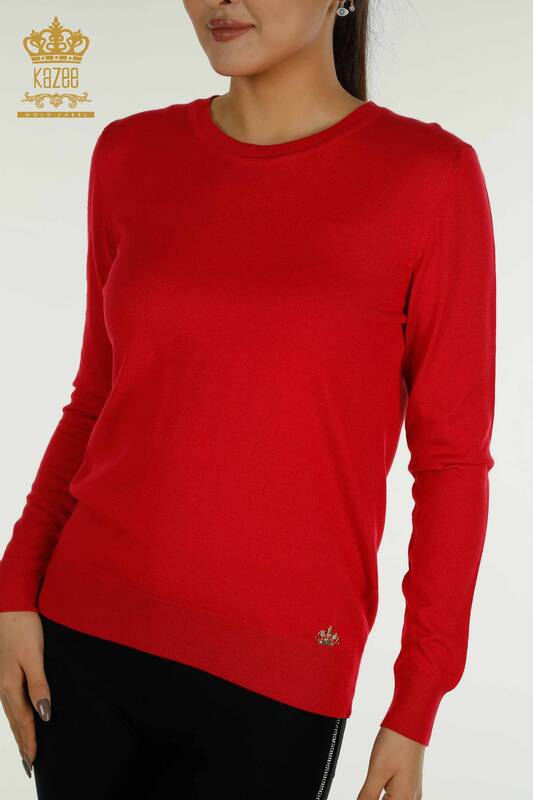Pull en tricot basique pour femme avec logo corail - 11052 | KAZEE