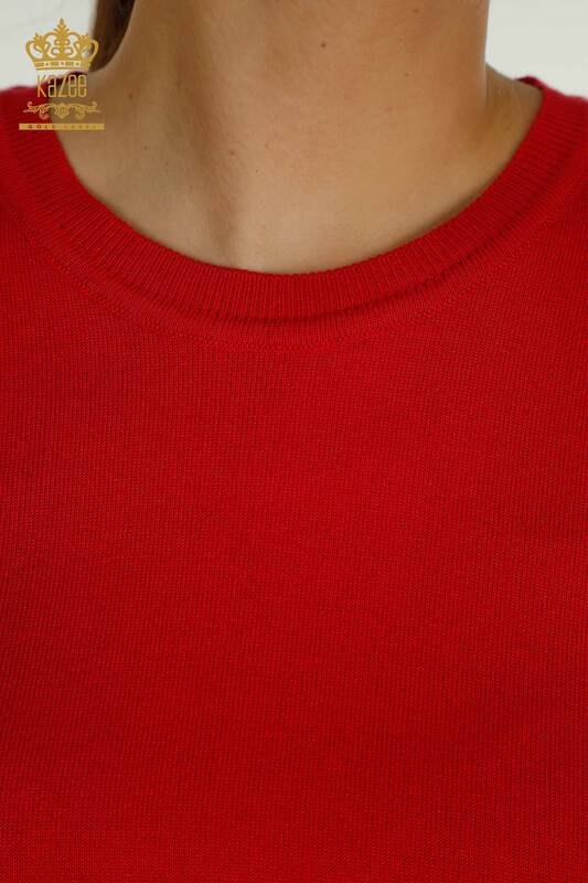 Pull en tricot basique pour femme avec logo corail - 11052 | KAZEE