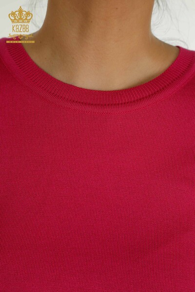 Pull en tricot basique pour femmes avec logo Fuchsia - 11052 | KAZEE - Thumbnail