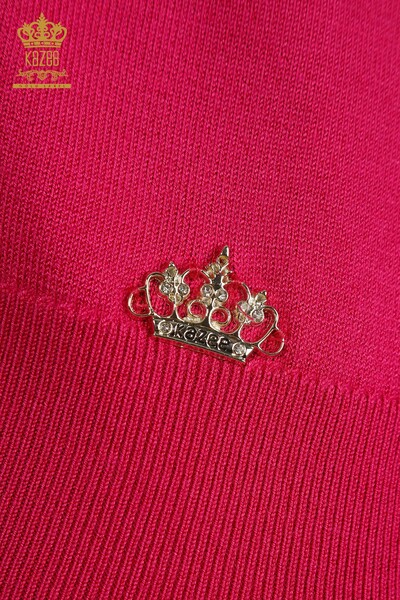 Pull en tricot basique pour femmes avec logo Fuchsia - 11052 | KAZEE - Thumbnail