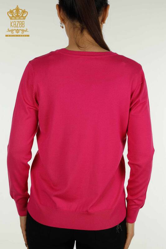 Pull en tricot basique pour femmes avec logo Fuchsia - 11052 | KAZEE