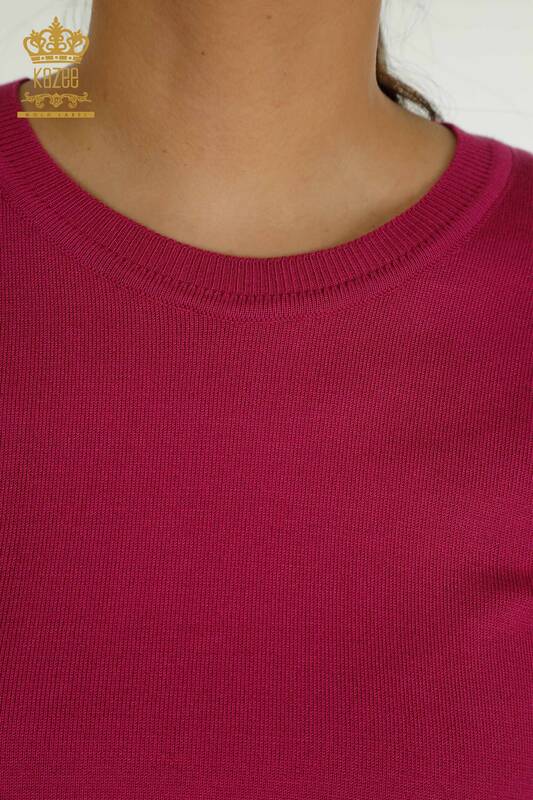 Pull en tricot basique pour femmes avec logo Fuchsia foncé - 11052 | KAZEE