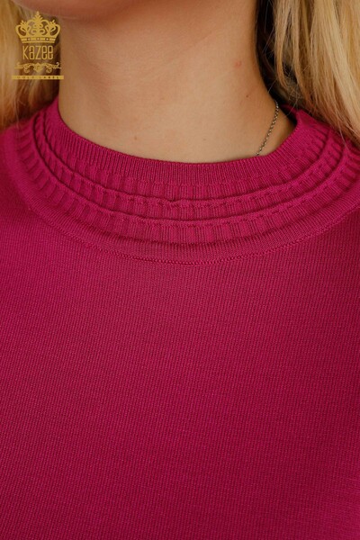 Pull en tricot pour femmes en gros basique fuchsia avec logo - 30253 | KAZEE - Thumbnail
