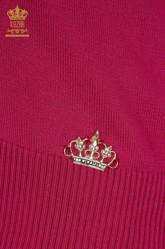 Pull en tricot pour femmes en gros basique fuchsia avec logo - 30253 | KAZEE