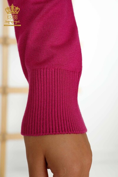 Pull en tricot pour femmes en gros basique fuchsia avec logo - 30253 | KAZEE - Thumbnail