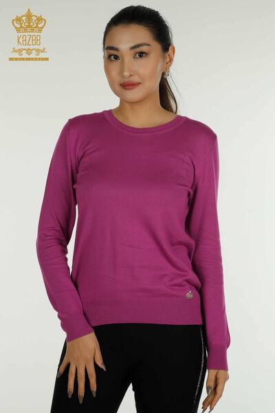 Pull en tricot basique pour femmes avec logo lilas - 11052 | KAZEE - Thumbnail