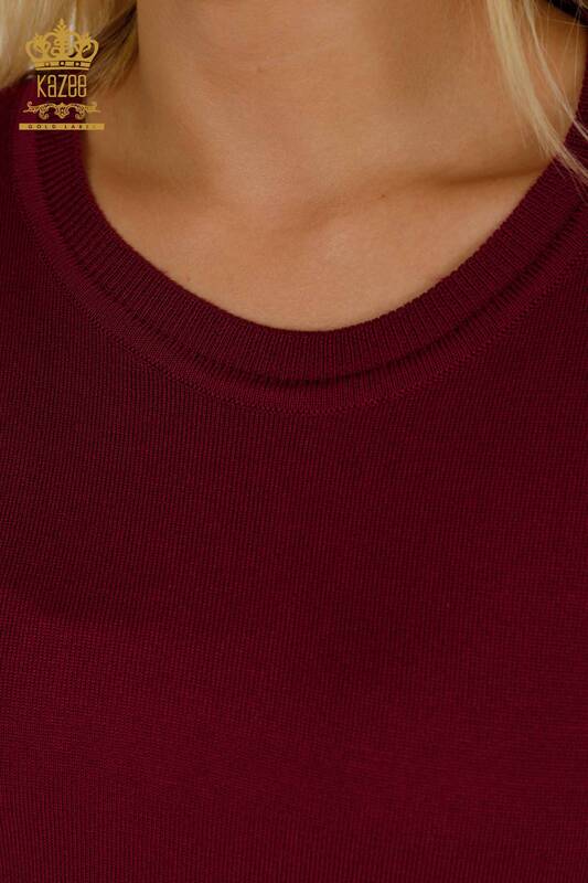 Pull en tricot basique pour femme avec logo violet - 11052 | KAZEE