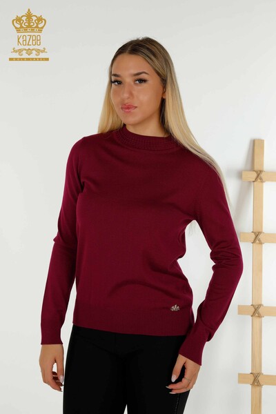 Pull en tricot basique pour femmes avec logo violet - 30253 | KAZEE - Thumbnail