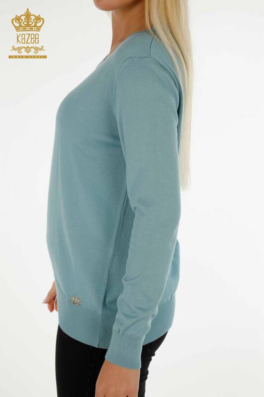 Pull en tricot pour femmes en gros Basic Mint avec logo - 11052 | KAZEE