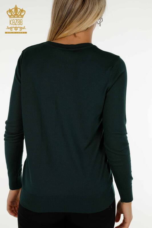 Pull en tricot pour femmes en gros de base vert foncé avec logo - 11052 | KAZEE