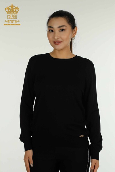 Pull en tricot basique pour femmes avec logo noir - 11052 | KAZEE - Thumbnail