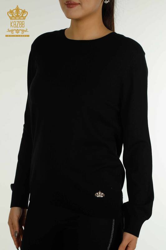 Pull en tricot basique pour femmes avec logo noir - 11052 | KAZEE