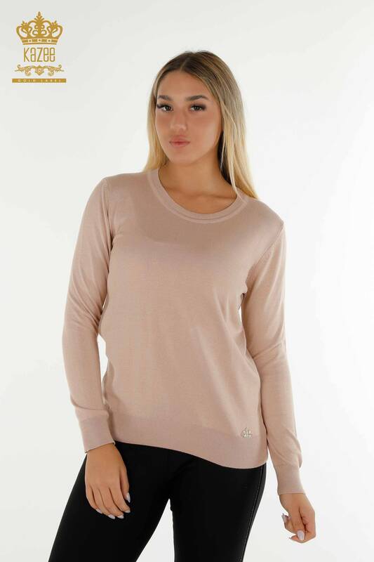 Pull en tricot pour femmes en gros avec logo basique poudre - 11052 | KAZEE