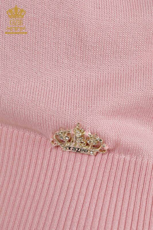 Pull en tricot pour femmes en gros rose basique avec logo - 30258 | KAZEE
