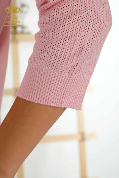 Pull en tricot pour femmes en gros rose basique avec logo - 30258 | KAZEE - Thumbnail
