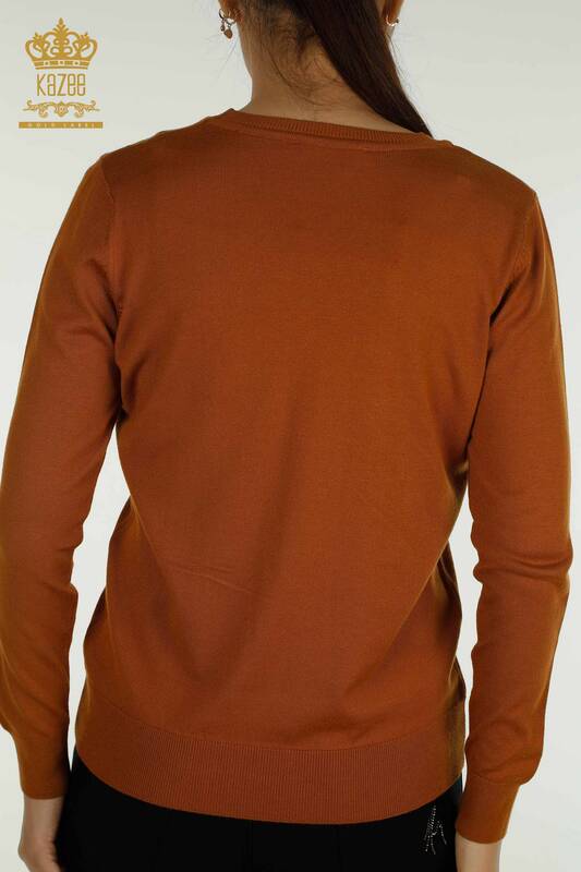 Pull en tricot pour femmes en gros Basic Logo Tan - 11052 | KAZEE