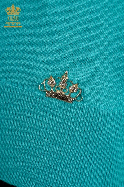 Pull en tricot pour femmes en gros avec logo turquoise - 11052 | KAZEE - 4