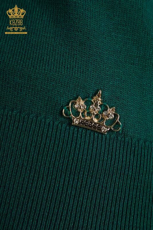 Pull en tricot pour femmes en gros de base vert avec logo - 11052 | KAZEE