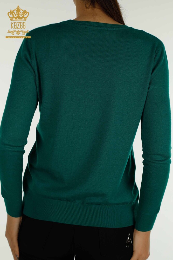 Pull en tricot pour femmes en gros de base vert avec logo - 11052 | KAZEE - 6