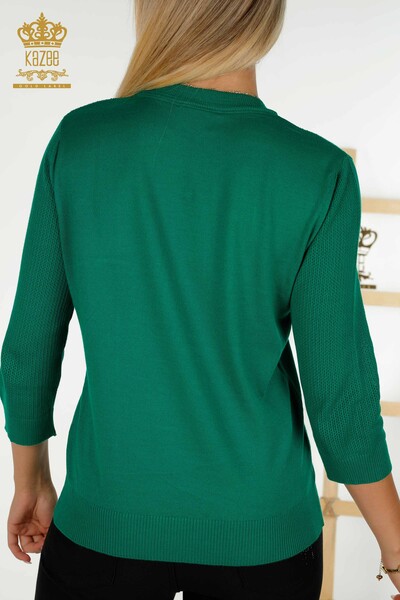 Pull en tricot pour femmes en gros de base vert avec logo - 30258 | KAZEE - Thumbnail