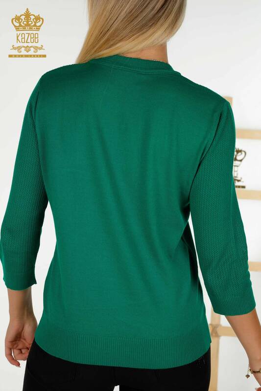 Pull en tricot pour femmes en gros de base vert avec logo - 30258 | KAZEE