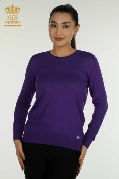 Pull en tricot basique pour femme avec logo violet - 11052 | KAZEE - Thumbnail
