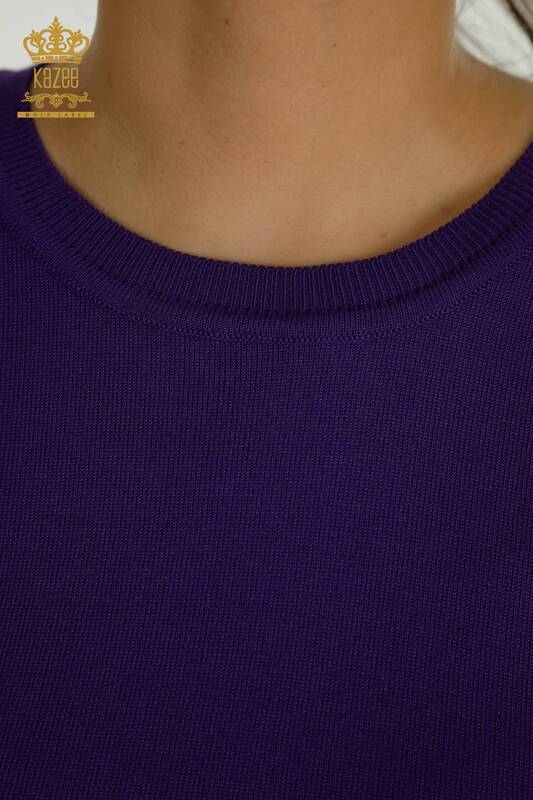 Pull en tricot basique pour femme avec logo violet - 11052 | KAZEE