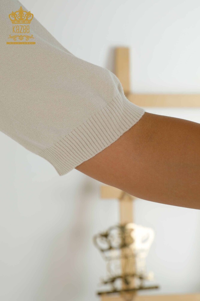 Grossiste Tricots Pull Basique Manches Courtes Beige - 30334 | KAZÉE - 5