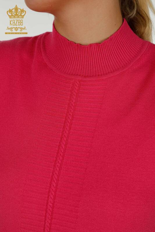 Vente en gros de tricots pour femmes pull basique à manches courtes fuchsia - 30334 | KAZÉE