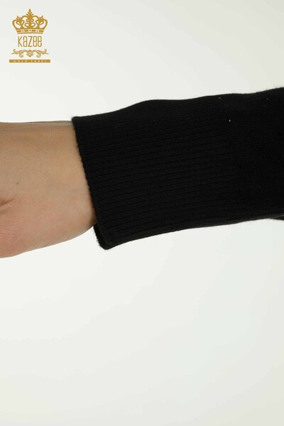 Pull en tricot pour femmes en gros brodé noir - 30892 | KAZEE - Thumbnail