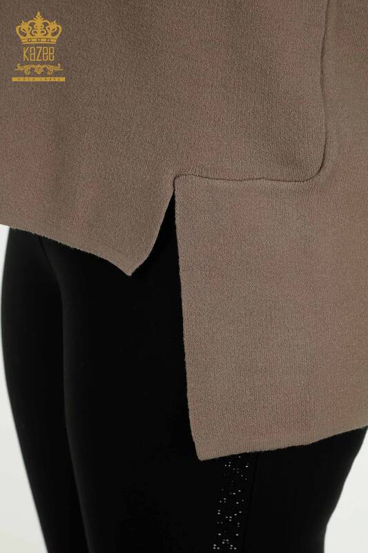 Pull en tricot pour femmes en gros avec détail de chaîne Vison - 30270 | KAZEE