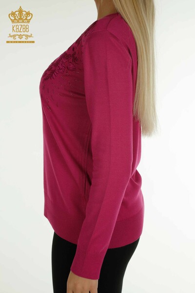 Pull en tricot pour femmes en gros Floral brodé Fuchsia - 16849 | KAZEE - Thumbnail