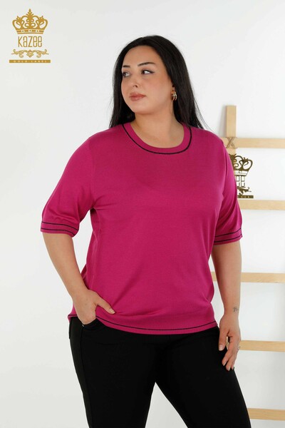 Pull en tricot pour femmes en gros col rond Fuchsia - 30407 | KAZEE - Thumbnail