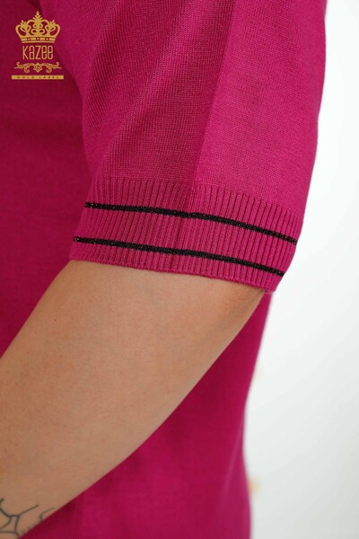 Pull en tricot pour femmes en gros col rond Fuchsia - 30407 | KAZEE - Thumbnail