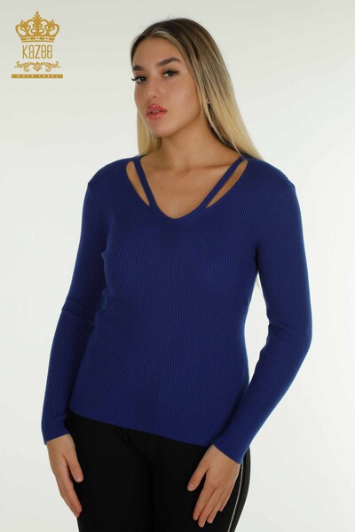Pull en tricot pour femmes en gros avec détail de col Saks - 30392 | KAZEE - Thumbnail