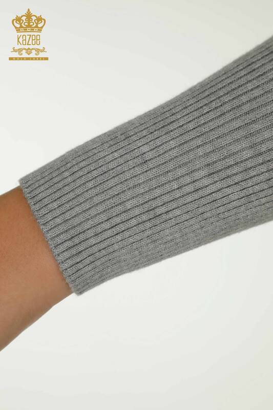 Pull en tricot pour femmes en gros avec détail de col gris - 30392 | KAZEE