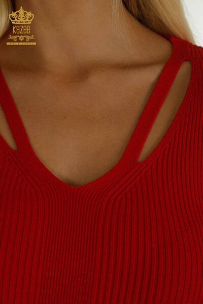Pull en tricot pour femmes en gros avec détail de col rouge - 30392 | KAZEE - Thumbnail