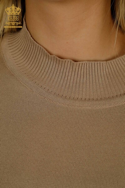 Vente en gros de tricots pour femmes pull col haut basique beige - 30613 | KAZEE - Thumbnail