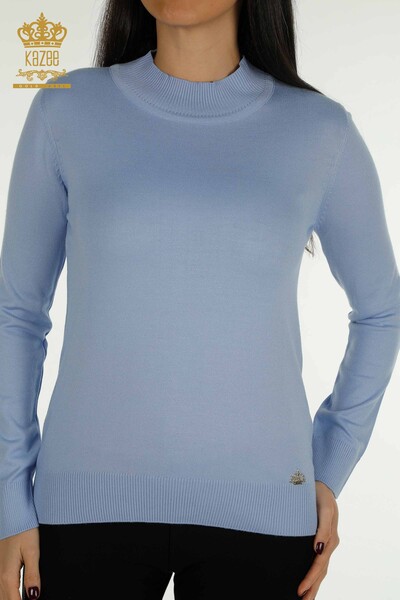 Vente en gros de tricots pour femmes pull col haut basique bleu - 30613 | KAZEE - Thumbnail