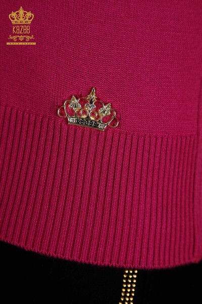Vente en gros de tricots pour femmes pull col haut basique fuchsia - 30613 | KAZEE - Thumbnail