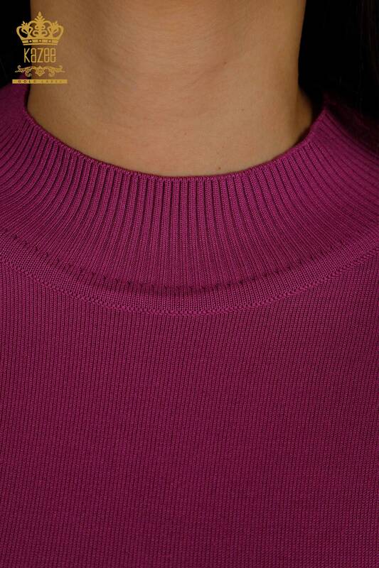 Vente en gros de tricots pour femmes pull col haut basique lilas - 30613 | KAZEE