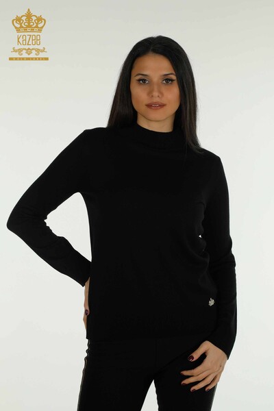Vente en gros de tricots pour femmes pull col haut basique noir - 30613 | KAZEE - Thumbnail
