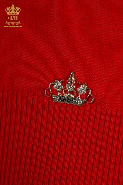 Vente en gros de tricots pour femmes pull col haut basique rouge - 30613 | KAZEE - Thumbnail