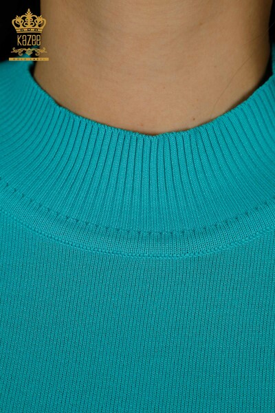 Vente en gros de tricots pour femmes pull col haut basique turquoise - 30613 | KAZEE - Thumbnail