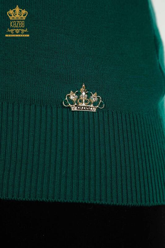 Vente en gros de tricots pour femmes pull col haut basique vert - 30613 | KAZEE