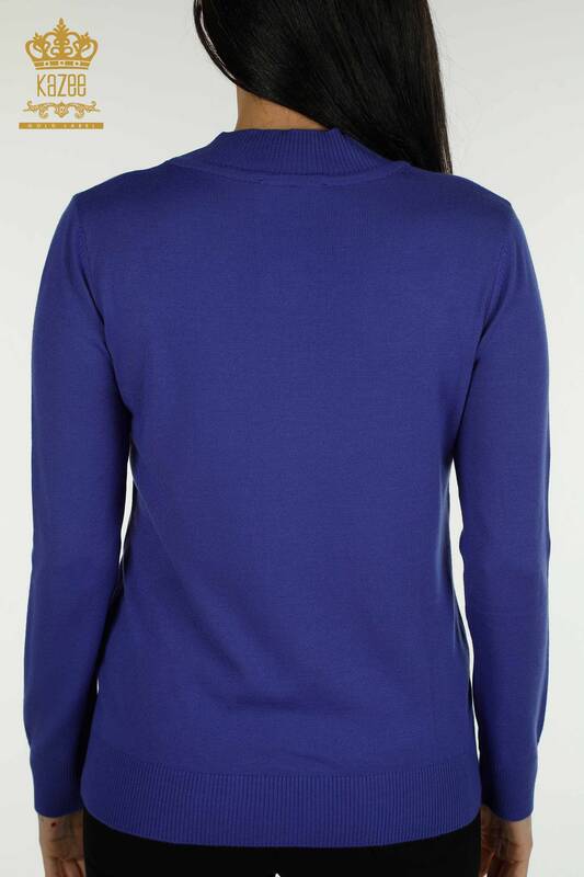 Vente en gros de tricots pour femmes pull col haut basique violet - 30613 | KAZEE
