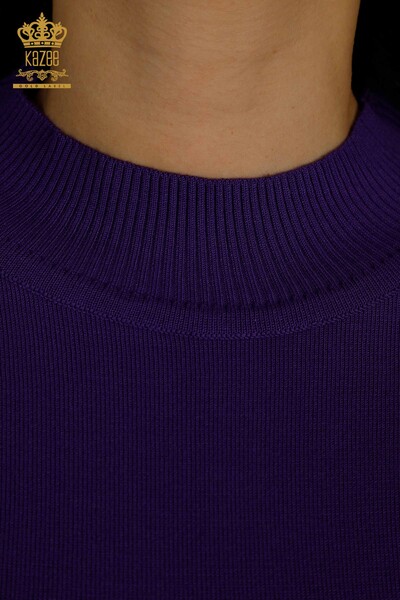 Vente en gros de tricots pour femmes pull col haut basique violet - 30613 | KAZEE - Thumbnail
