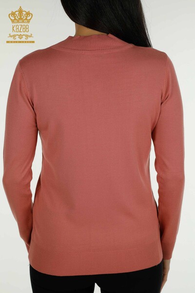 Pull en tricot pour femmes en gros col haut basique Dusty Rose - 30613 | KAZEE - Thumbnail
